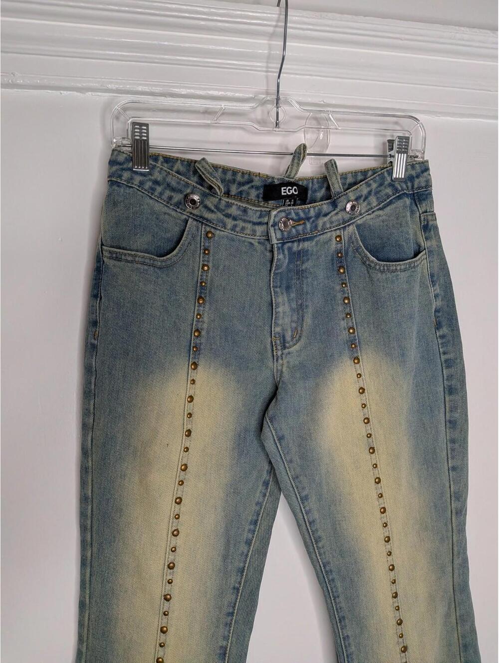 ego strappy waisted studded detail flare jeans blue vintage Size 4 No Belt - Picture 2 of 7